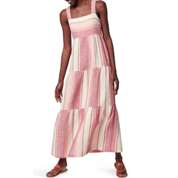 Faherty Sarah Tiered Stripe Cotton Maxi Dress In Oia Stripe NWT Size Large